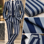 Navy Blue & White Stripe Blazer Fabric