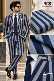 Navy Blue & White Stripe Blazer Fabric